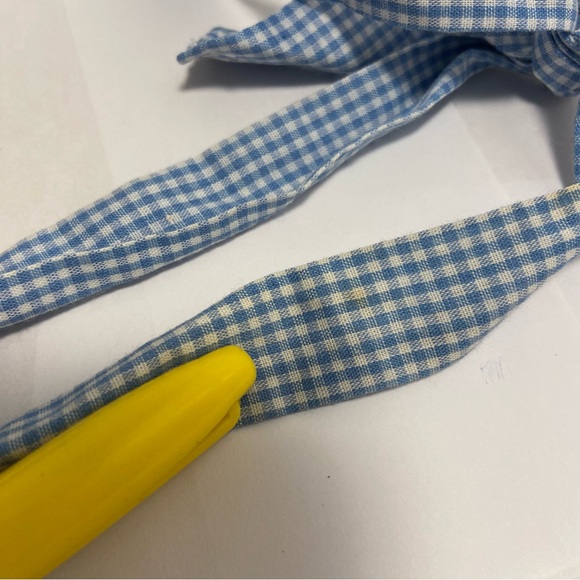 Vintage Folk Art Asian DOLL Fabric Handmade Cloth Necklace Blue Check Tie - Picture 6 of 15